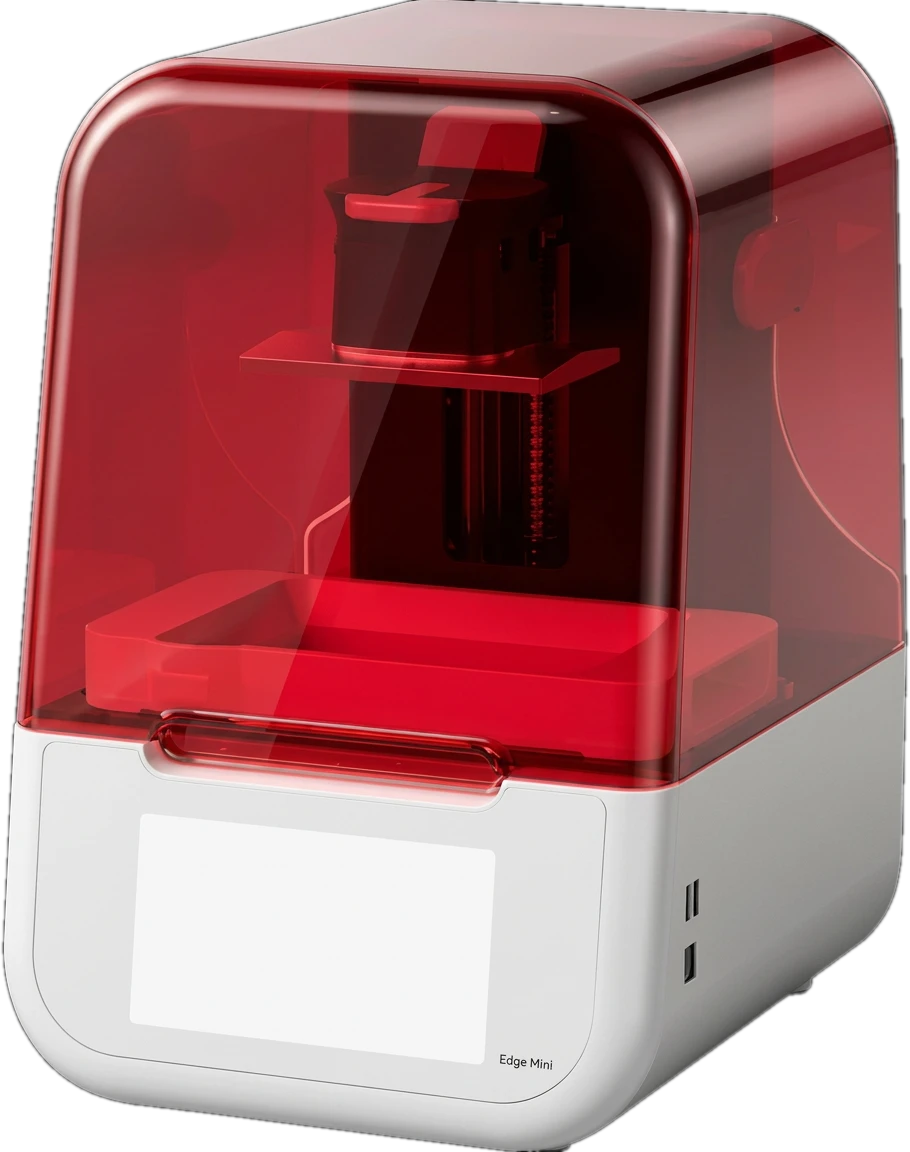 Dental 3D printer with red tinted lid and white base